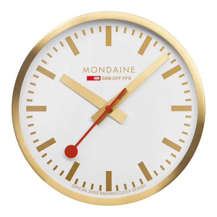 Mondaine Wanduhr Gold 40cm goldene Zeiger